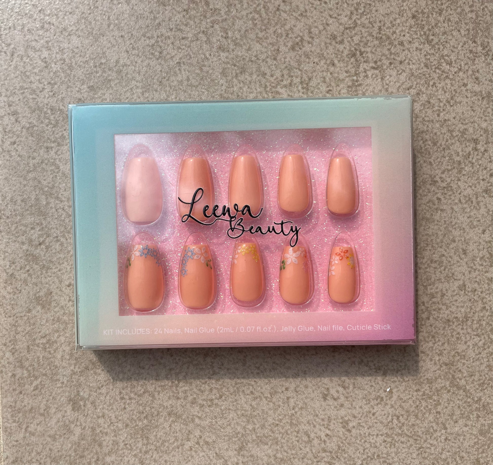Blossom Coffin - Leewa Beauty Leewa Beauty Short Pink Coffin nails with flowers called Blossom Coffin
