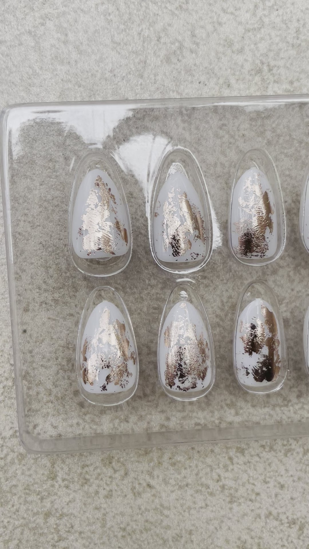 Short Milky White Gold Foil Goal digger Almond Press-On Nails made by Leewa Beauty