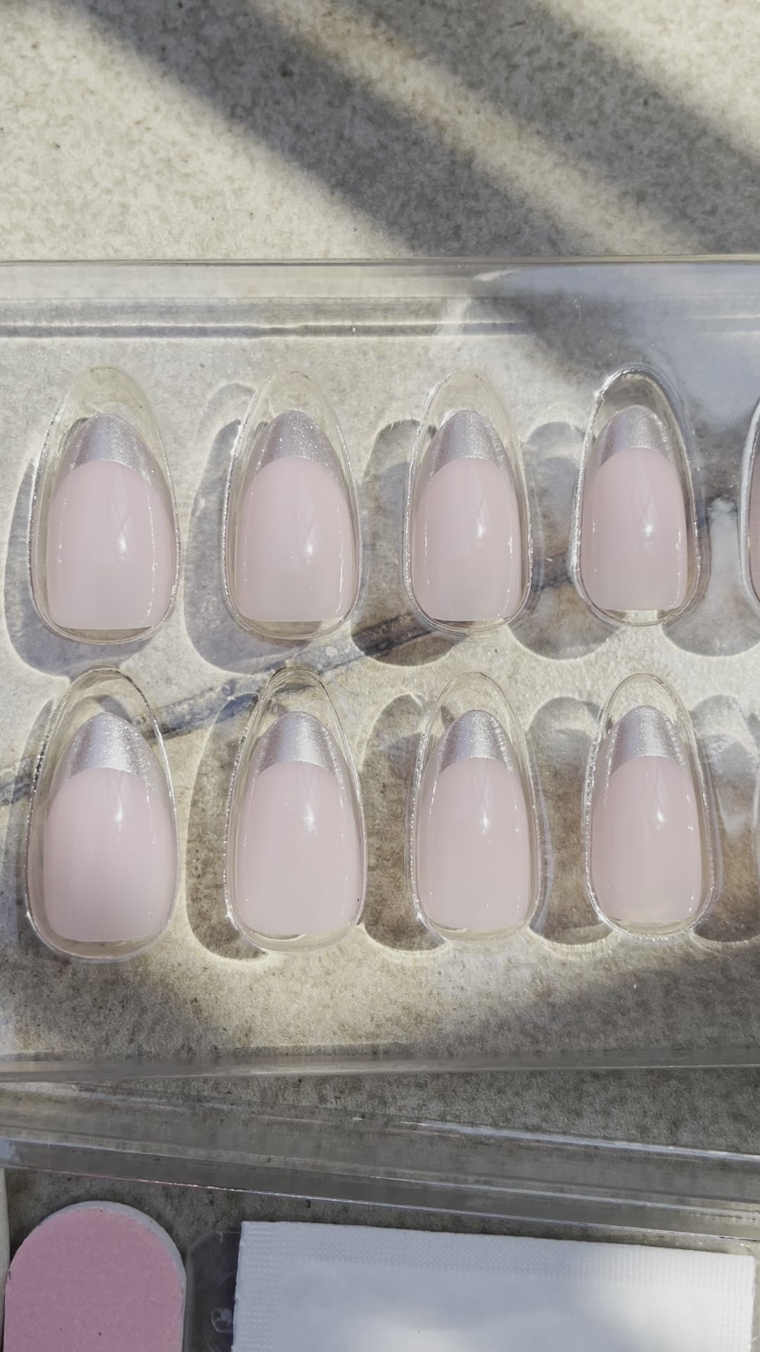 Daydream Short Almond silver chrome press on nails made by Leewa Beauty