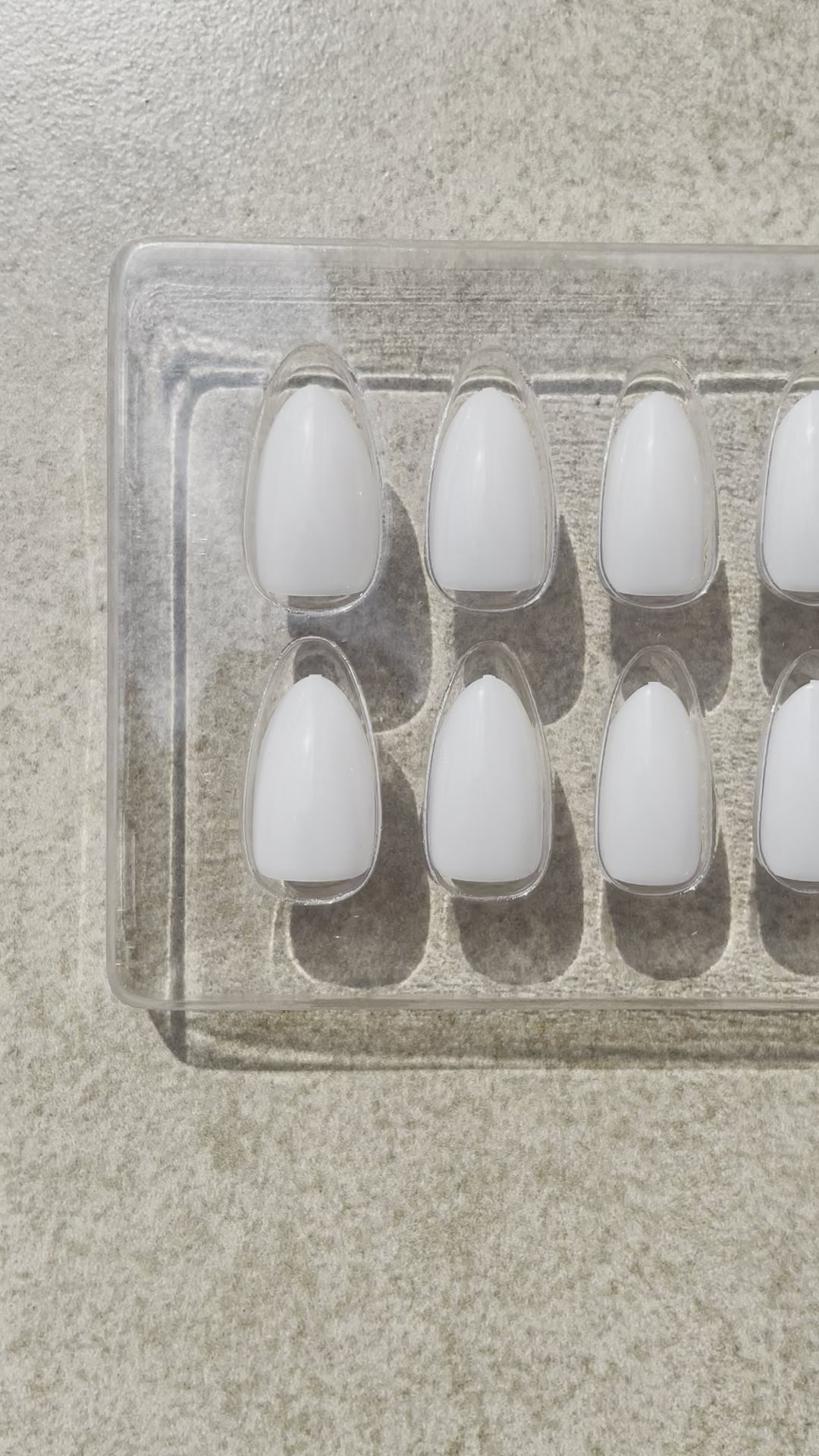 Reusable Soft Gel Milky White Almond Press-on nails made by Leewa Beauty