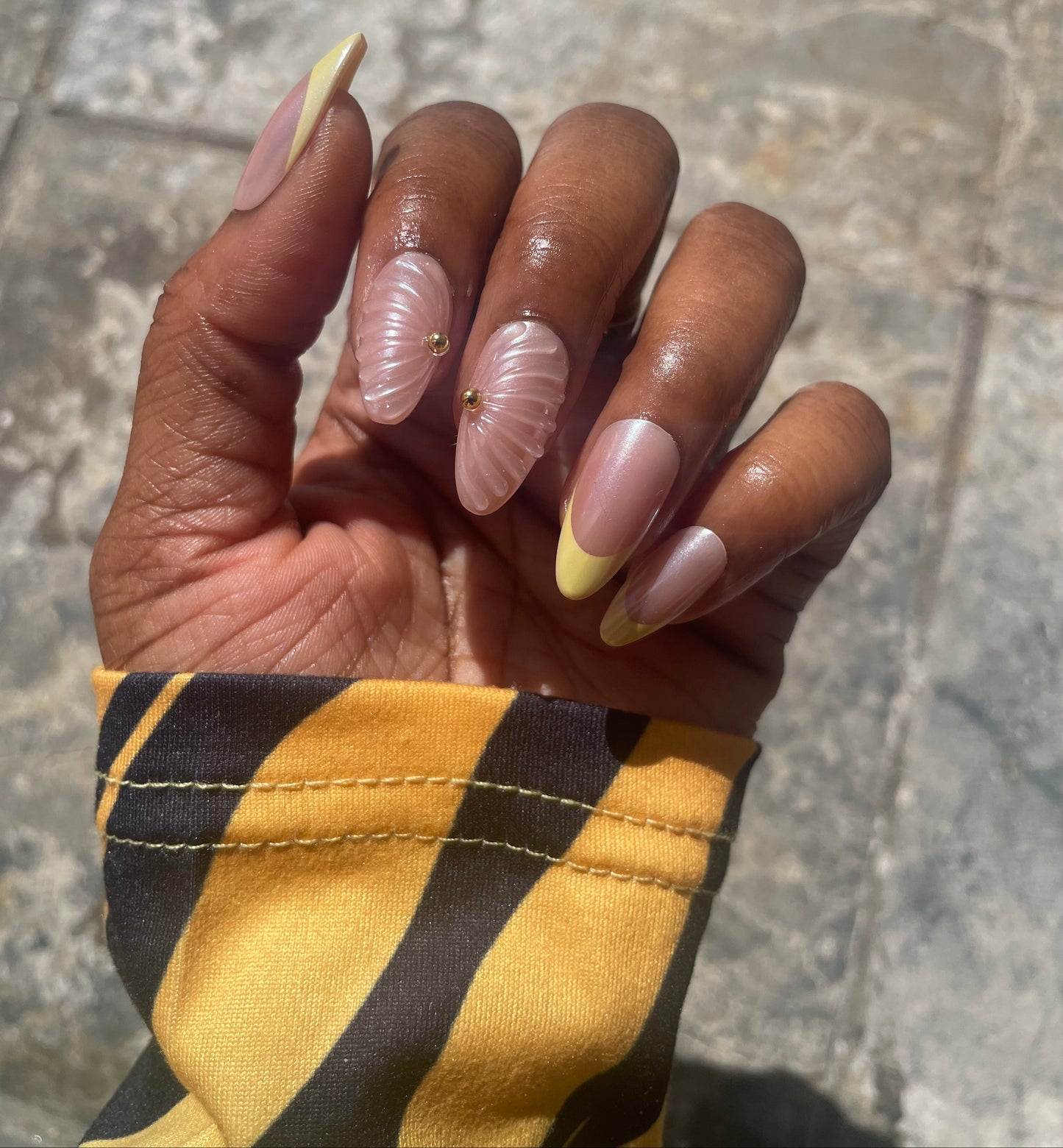 Marbella yellow French shell press-on nails by Leewa Beauty