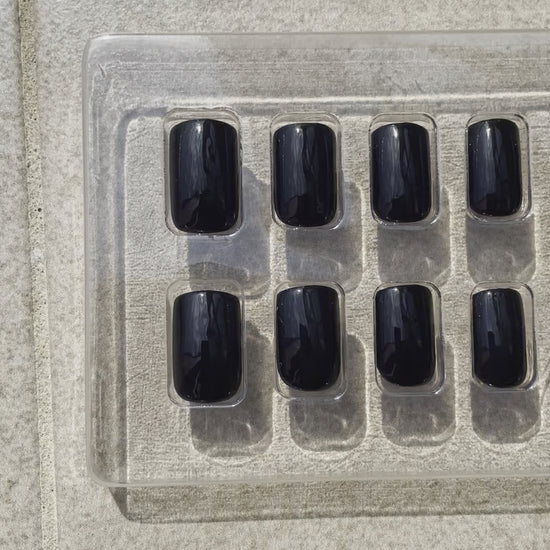 Reusable Noir Square jet black Press-on Nails made by Leewa Beauty 